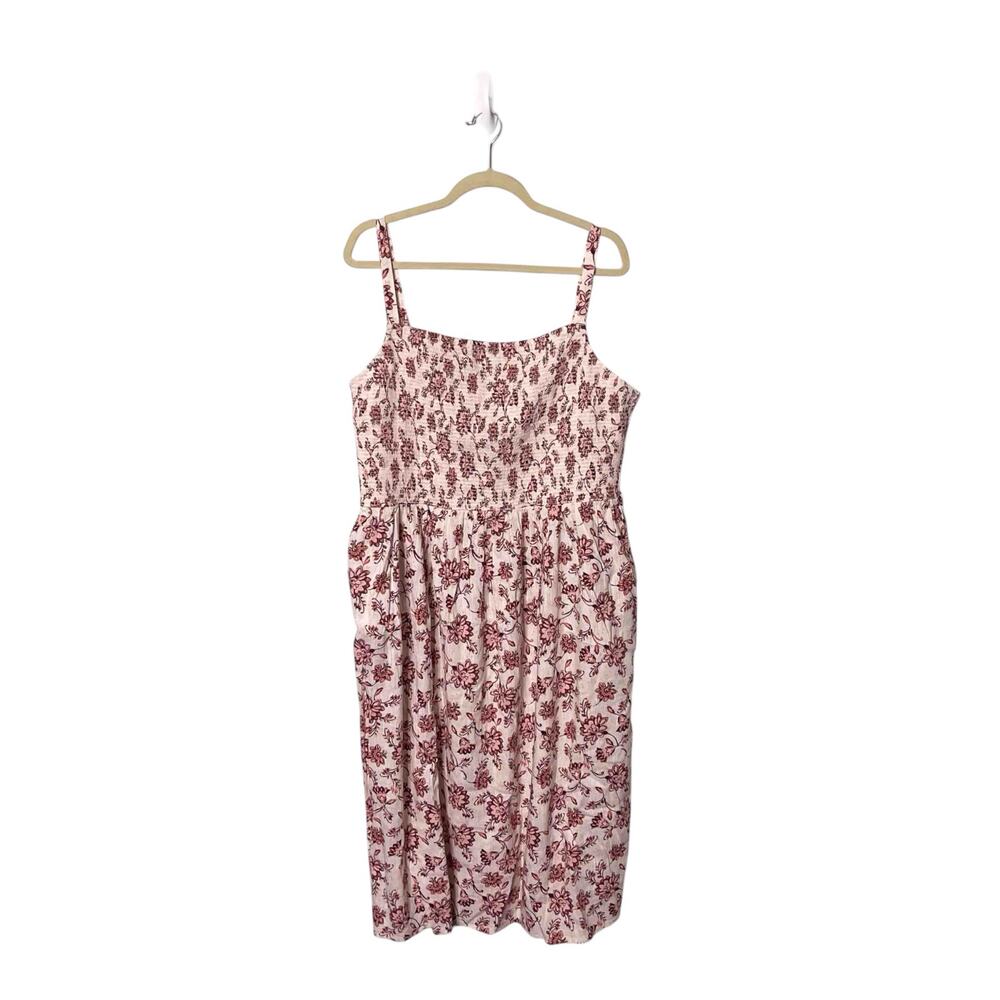 Old Navy Fit & Flare Sleeveless Smocked Cami Dress XL Cream Pink Floral Vacation